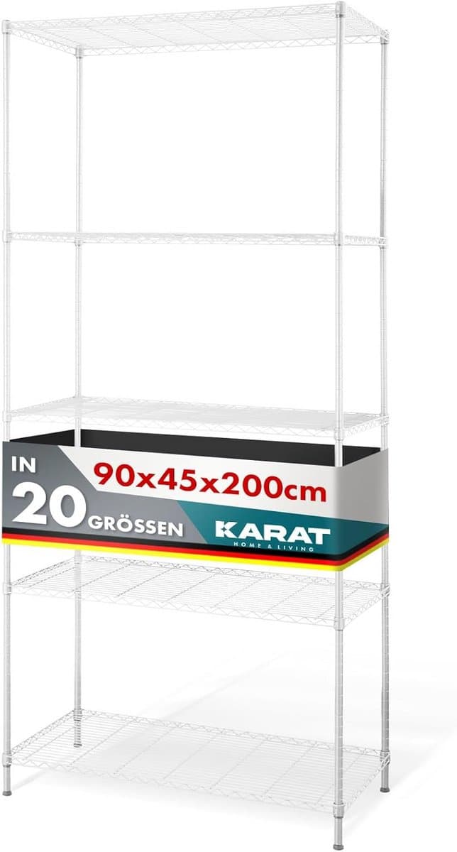 Stalen Opbergrek 5 Verstelbare Planken - Hoog & Stevig Metalen Stellingkast 90x45x200 cm