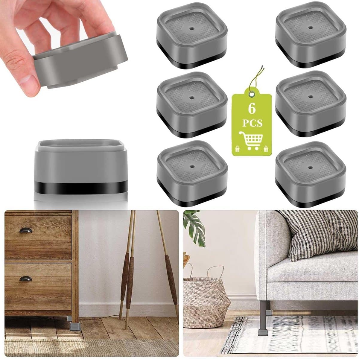 Set van 6 Verstelbare Meubelverhogers 3,5 cm, Stapelbaar en Zwaar Belastbaar