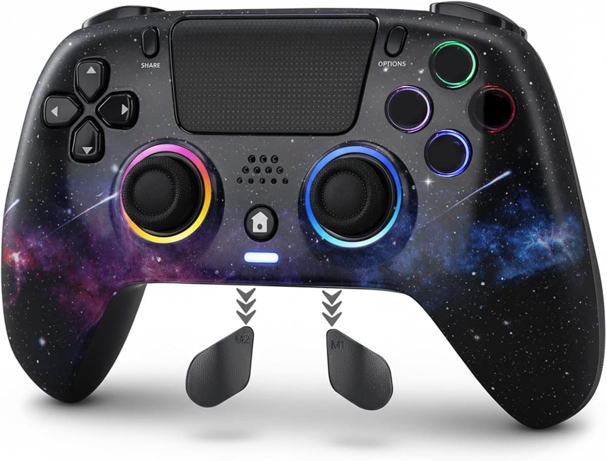 Draadloze controller voor PS4 en PC met RGB-licht en Hall Effect technologie