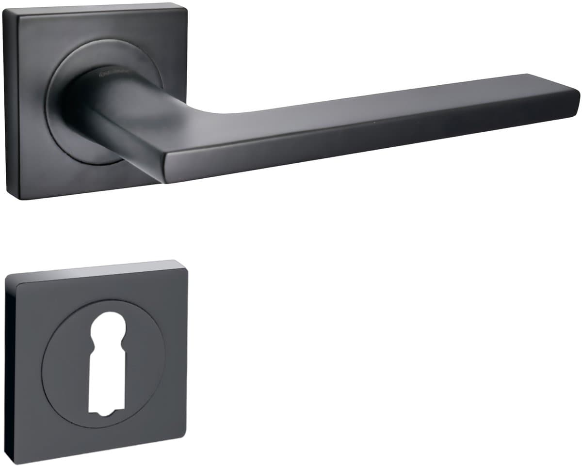 Domino® Deurkrukgarnituur LINEA-QR - Zwart - BB- gladde sleutel met Rozette - Deurbeslag van aluminium - Deurklink voor kamerdeur, kantoordeur, kelderdeur en binnendeur