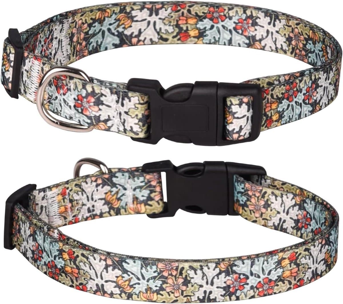 ByShane - Halsband voor honden - Schattig en verstelbaar - Bloemenpatroon - Groen - Middelgrote en grote honden