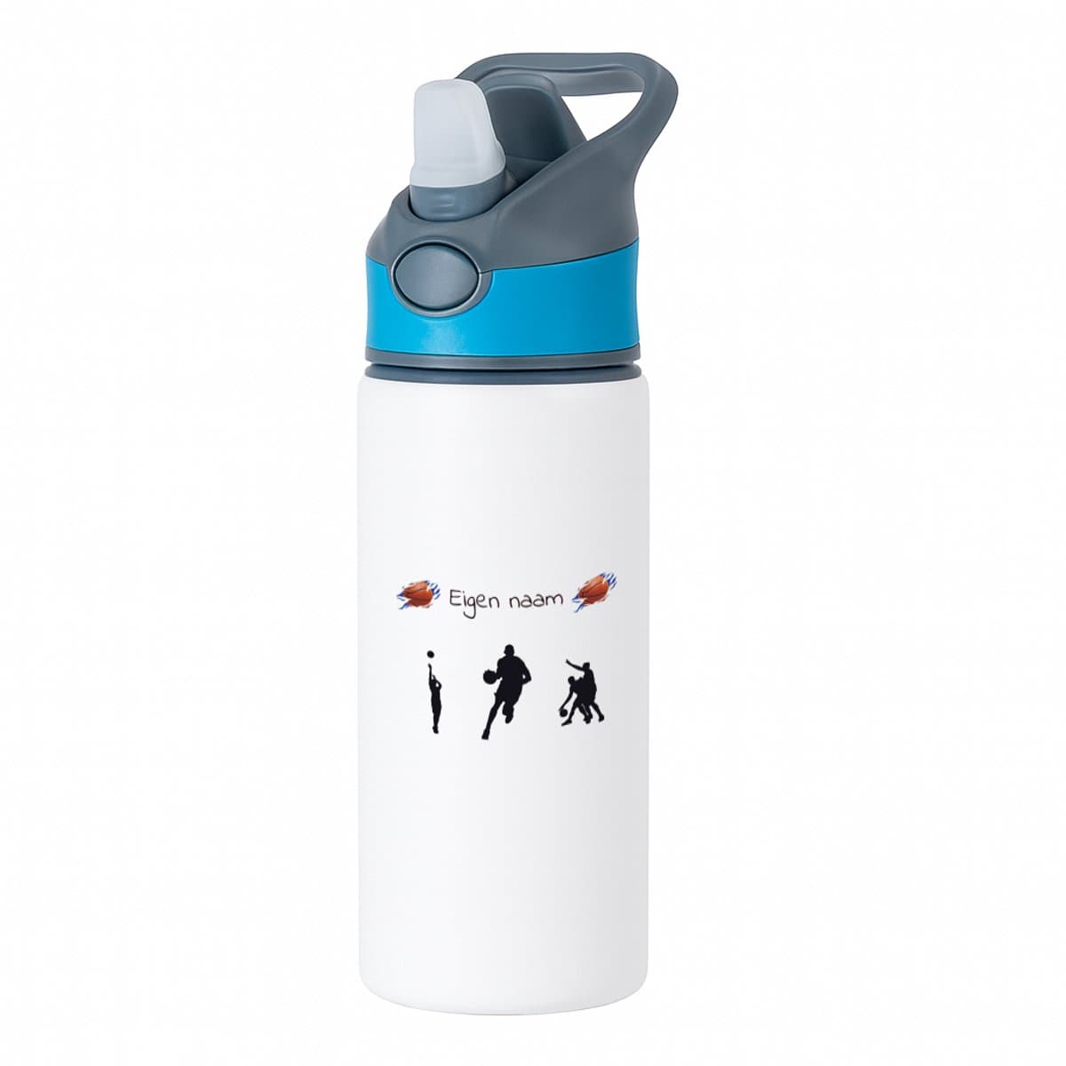 Hacebo® - Basketbal met eigen naam - waterfles met rietje blauw - Basketbal - Jongens en meisjes - Cadeau - Verjaardag - Geschenk - Gepersonaliseerd - Jongens en meisjes - water fles - 650ML