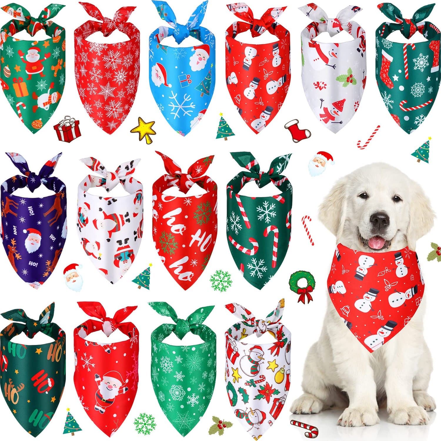 Xuniea 14 Pcs Christmas Dog Bandanas Pet Bandana Bib Scarf Handkerchief for Small Medium Large Dogs Accessories Christmas Party Costume