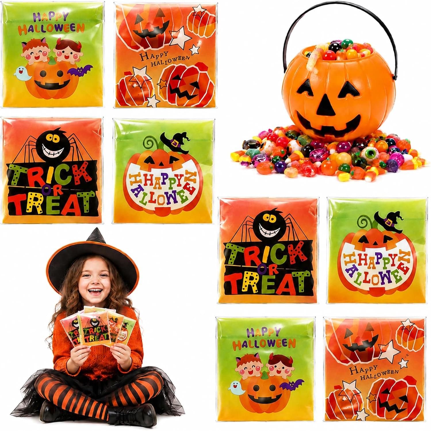 200 stuks Halloween snoepzakjes, cellofaanzakjes, zelfklevend