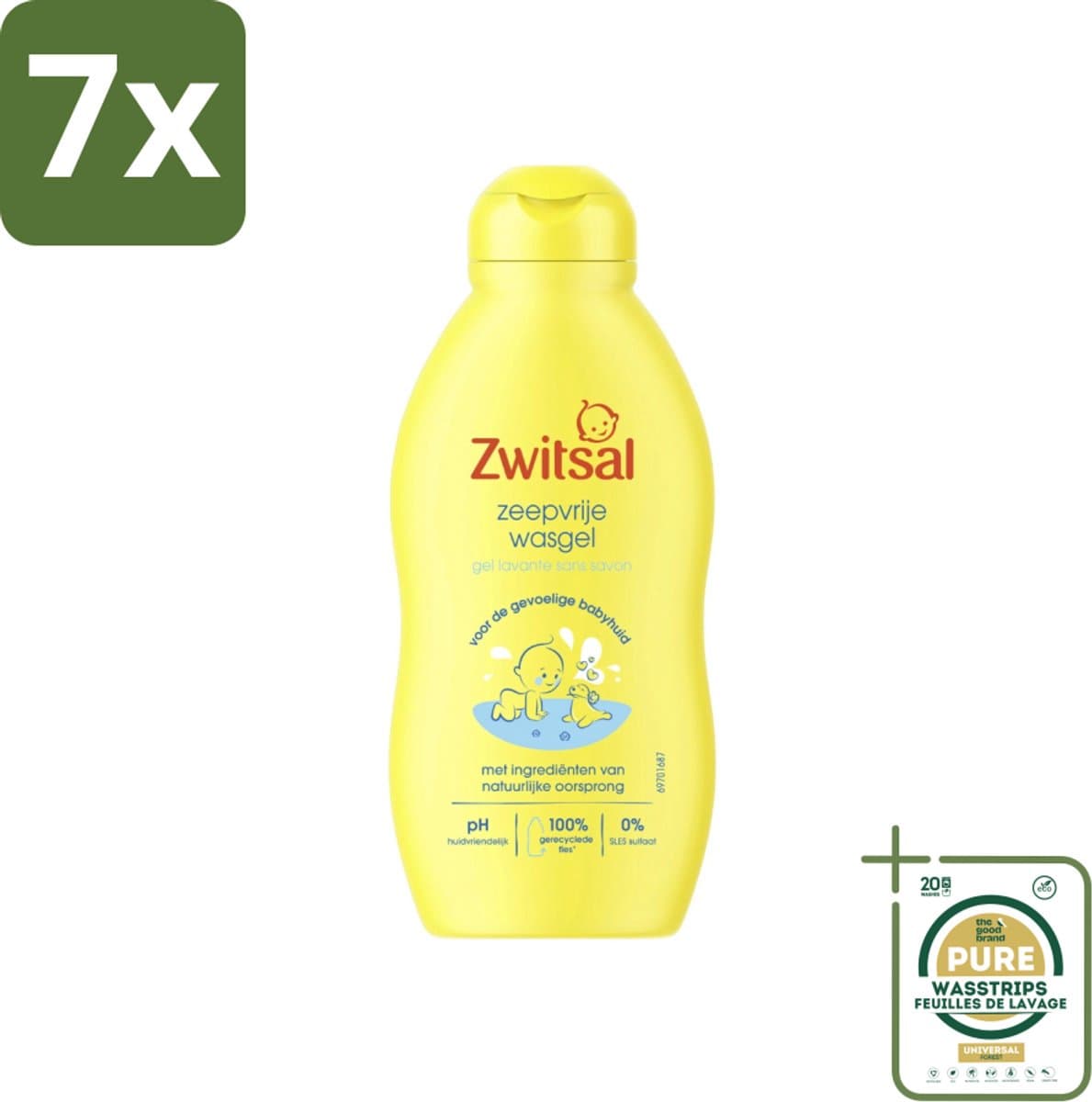 7 x Zwitsal - Babyverzorging - Zeepvrije Wasgel - Voor de Gevoelige Babyhuid - 200 ml - Grootverpakking - Babyhuid Verzorging - Zeepvrije Wasgel - Baby Wasgel - Gevoelige Huid - Anti-prik Wasgel