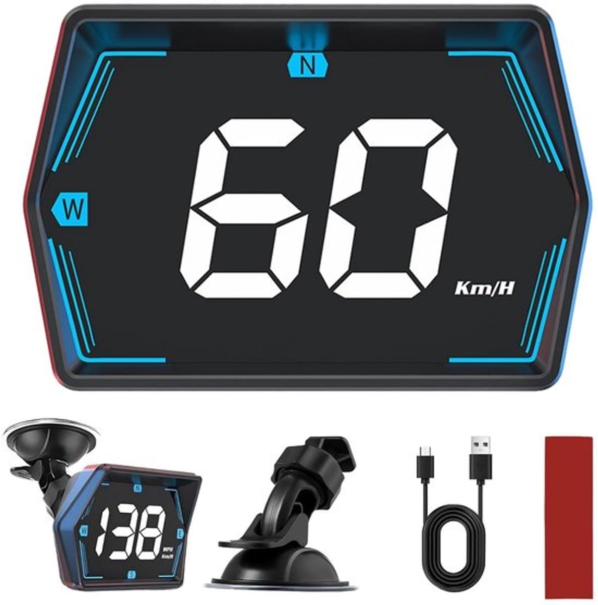 HUD GPS Snelheidsmeter voor Auto - Universele Heads-up Display met Snelheidsalarm en Kompas - 3 inch LED Scherm