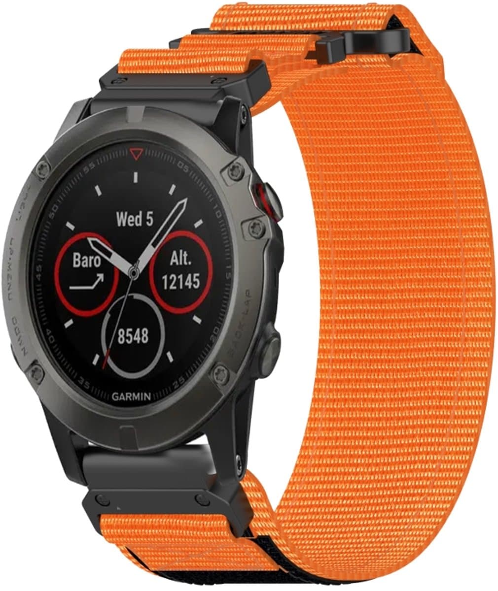 Voor Garmin Fenix 5X Sapphire 26 mm nylon klittenbandsluiting horlogeband (oranje)