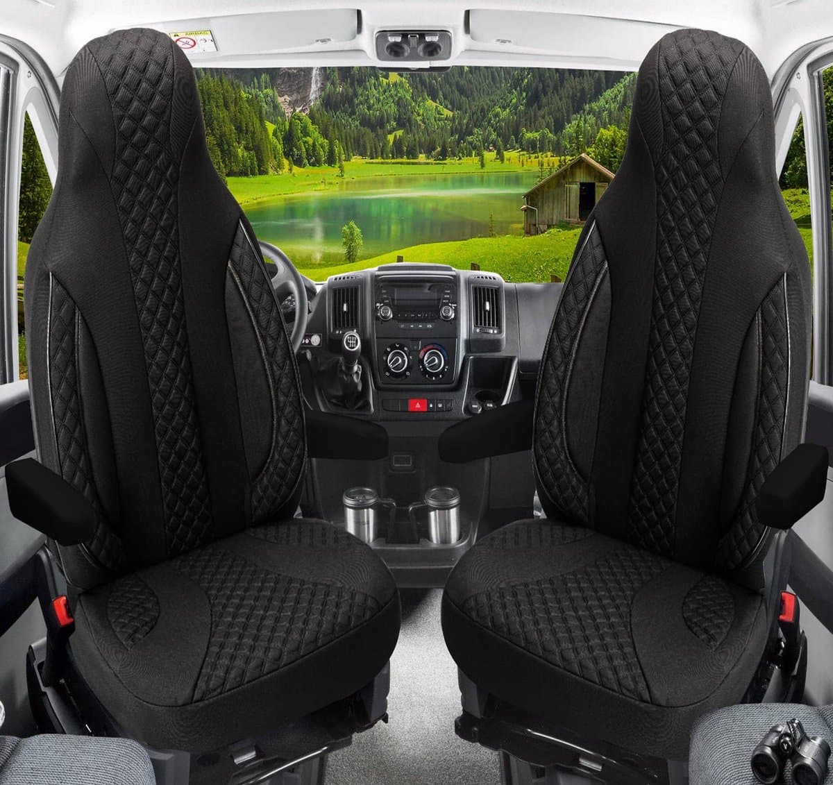 Premium Camper stoelhoezen voor Benimar WPL404 in Zwart (2 losse stoelen)