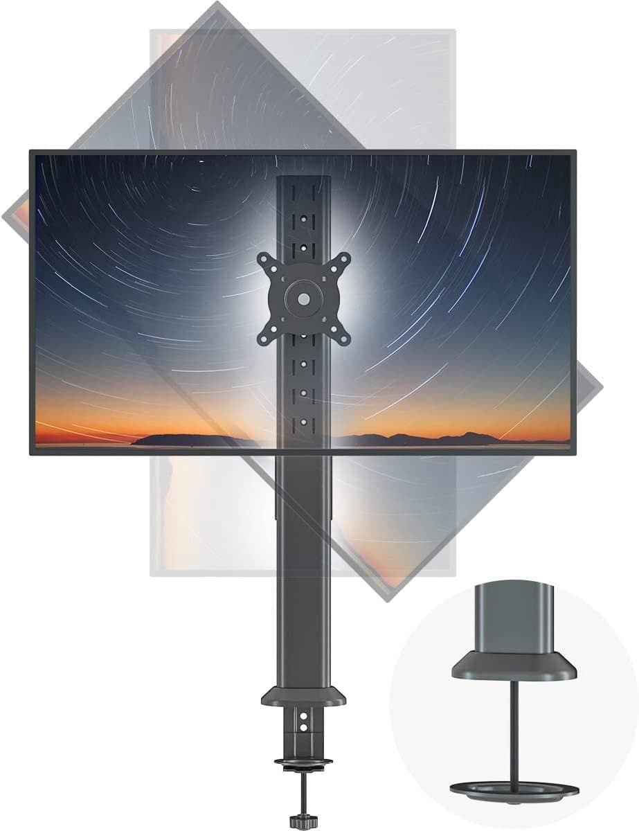Thijox - Enkele Hoge Monitorarmbevestiging voor Bureaus - Geschikt voor Platte en Gebogen Computerschermen van 27 tot 43 Inch - Draaibare Arm - Draagv