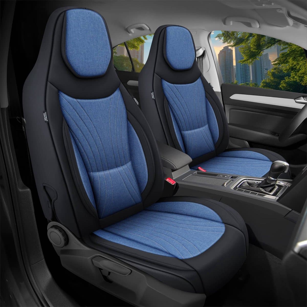 Autostoelhoezen voor BMW X5 Bj ab 2018 – Stoelhoezen voor bestuurder en passagier in Zwart/Blauw