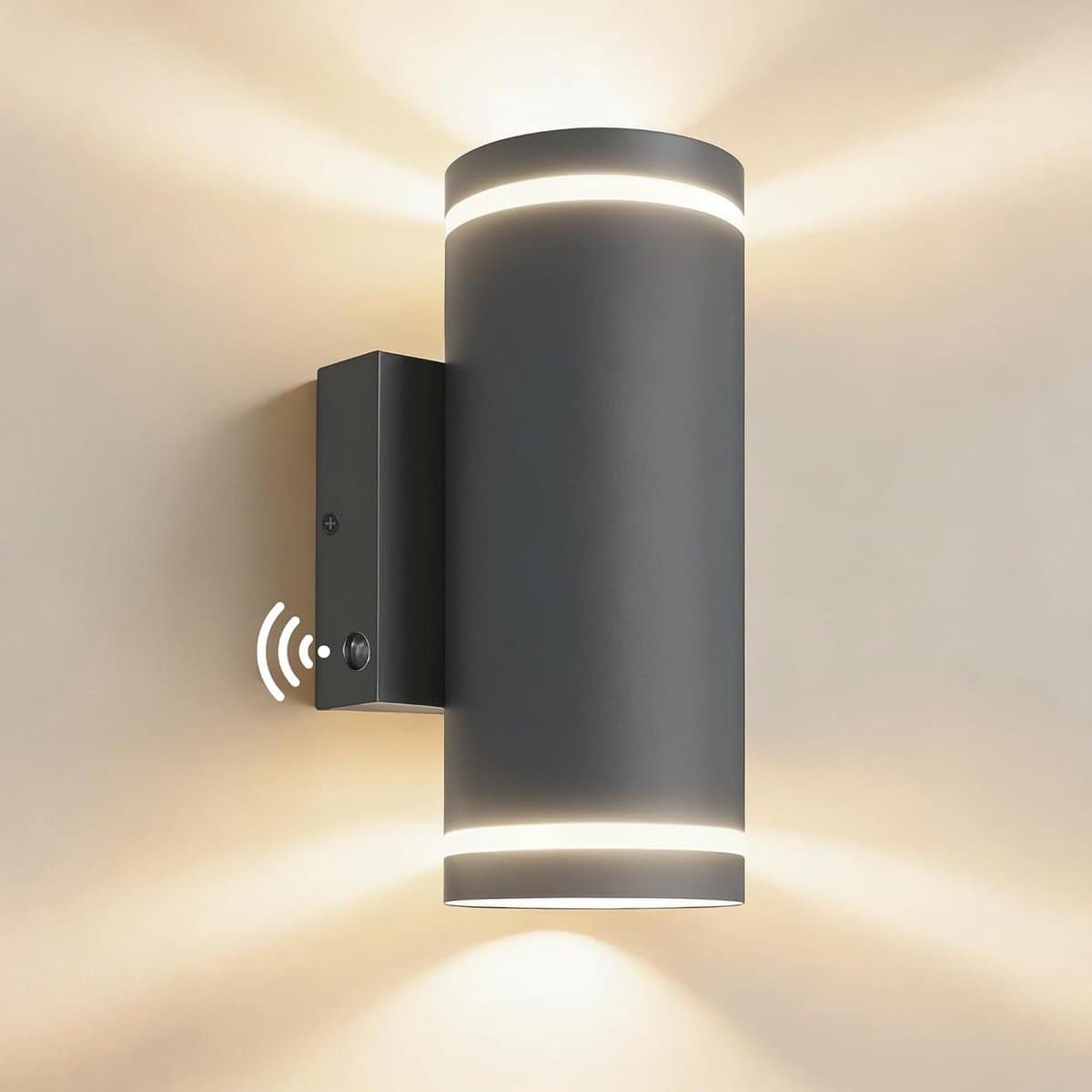 Buitenlamp met sensor - Wandlamp buiten - Terras verlichten - Roestvrij staal - IP65 waterdicht - Grijs