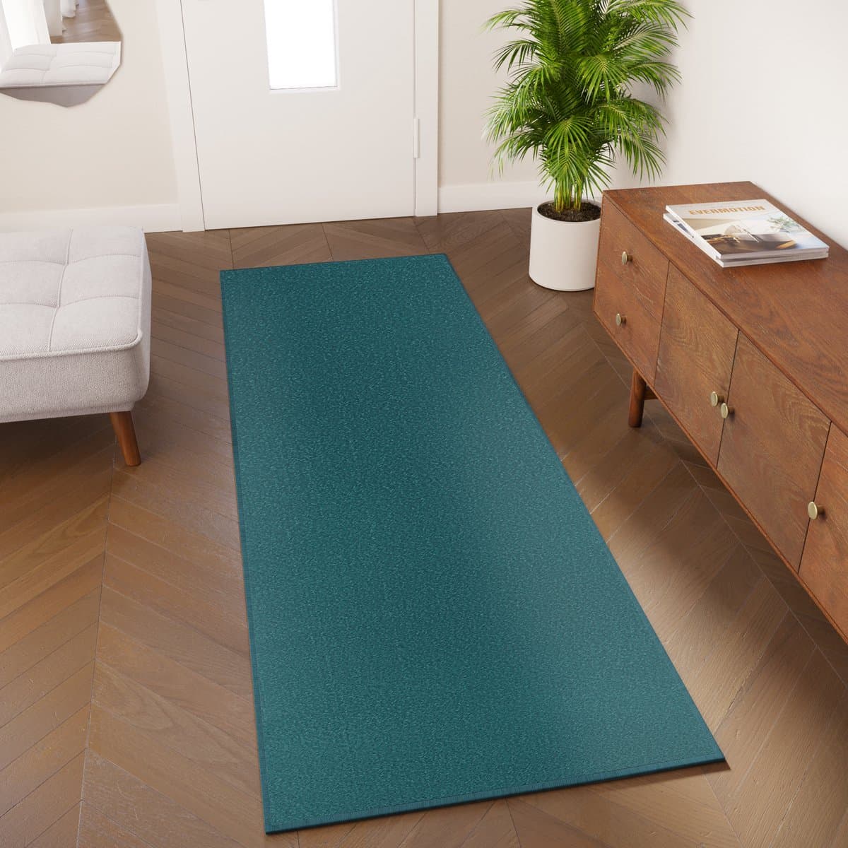 Tapiso Mono Loper Kleed Blauw Effen Gang Laagppolig Vloerkleed Maat- 80x300
