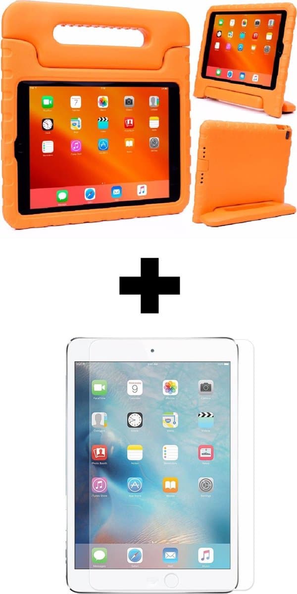 Hoesje - Geschikt voor Apple iPad Air 2 (2014) - 9.7 inch - 2e Generatie - Met Screenprotector - Kinderhoes - Shockproof Bumper - Kidsproof Case - Tablethoes - Kinder Hoes Cover - Oranje