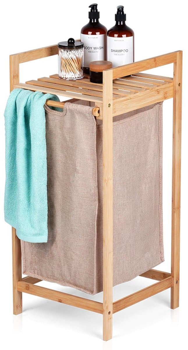 Bathroom Solutions - Bamboe Wasmand - 33x33x73cm - Inclusief Plek - Beige