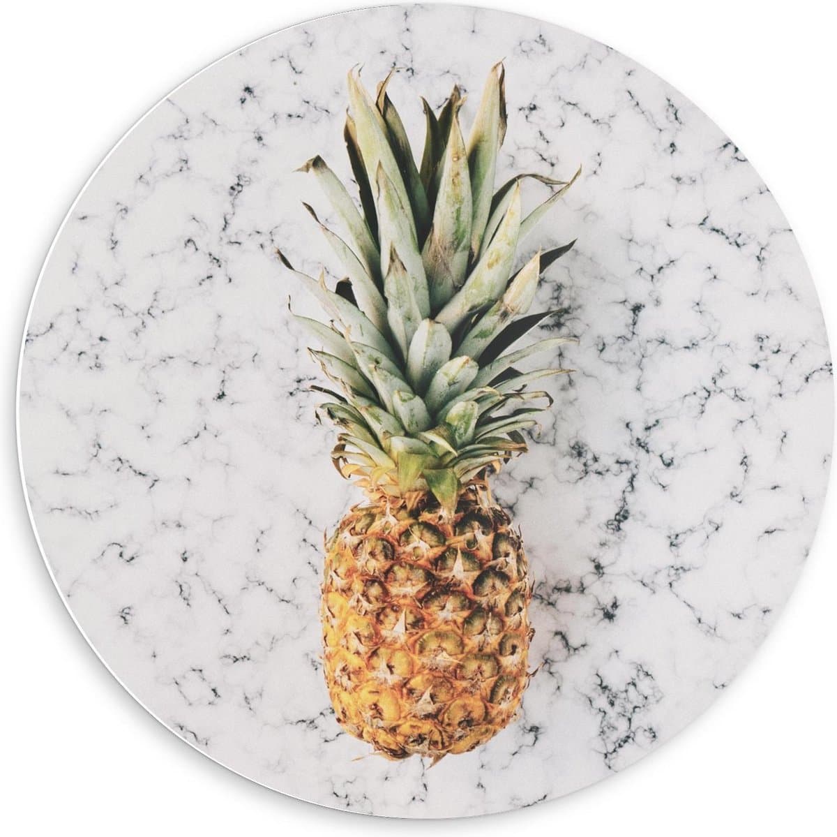 KuijsFotoprint - Schilderij - Ananas Marmer Achtergrond - Wit, Groen En Oranje - 60 X 60 Cm