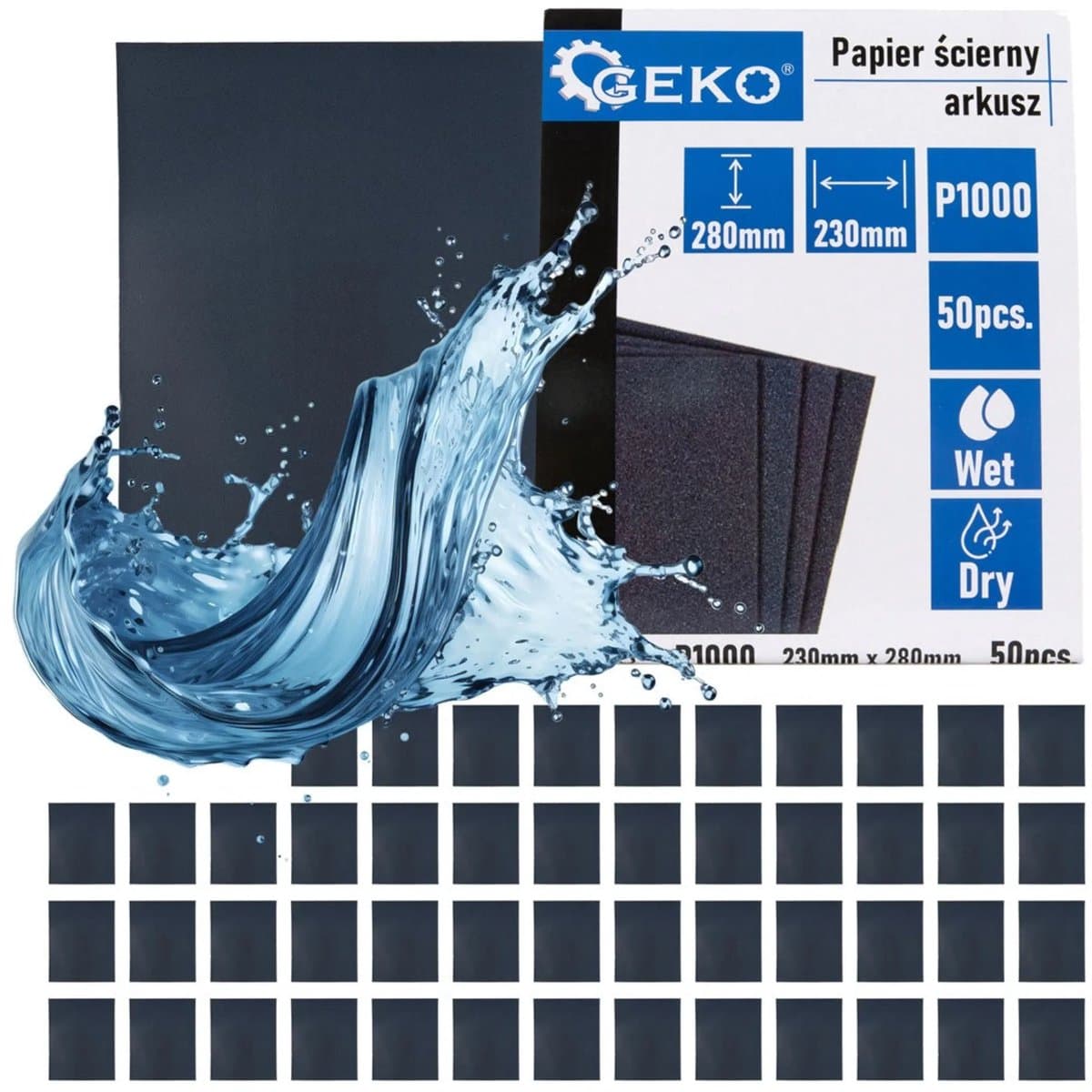 GEKO Waterproof schuurpapier - P1000 korrel - 230x280mm - Droog en nat gebruik - 50 stuks
