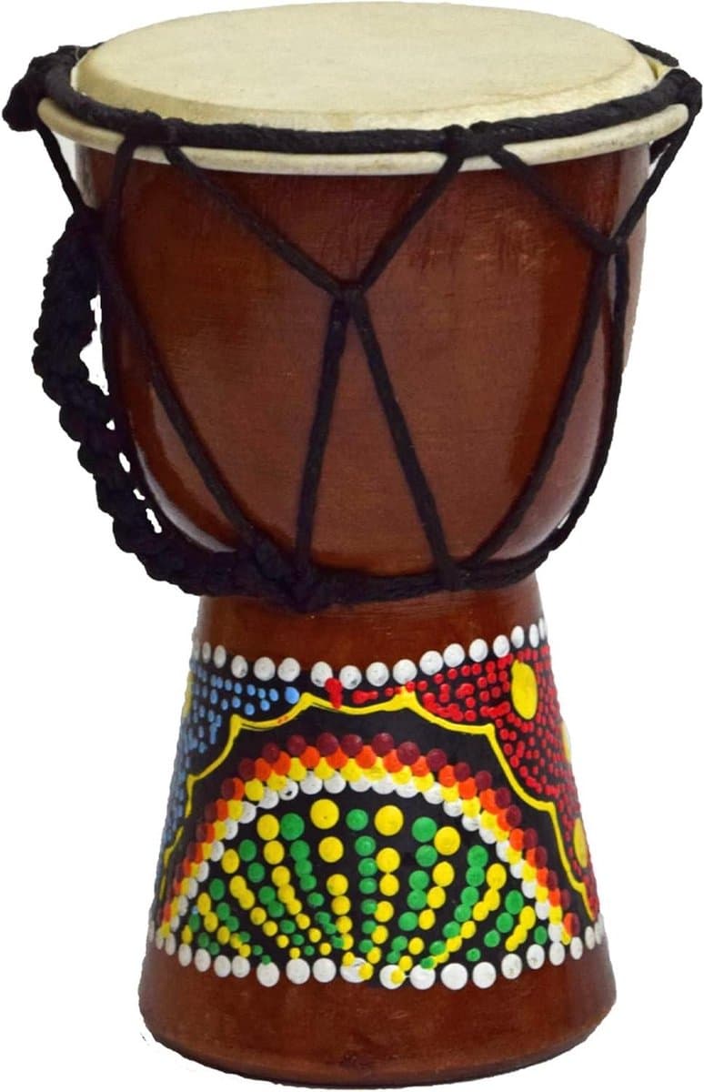 Djembe trommel - Afrikaanse percussie - Muziek maken - Handgesneden hout - 15 cm - Multicolor