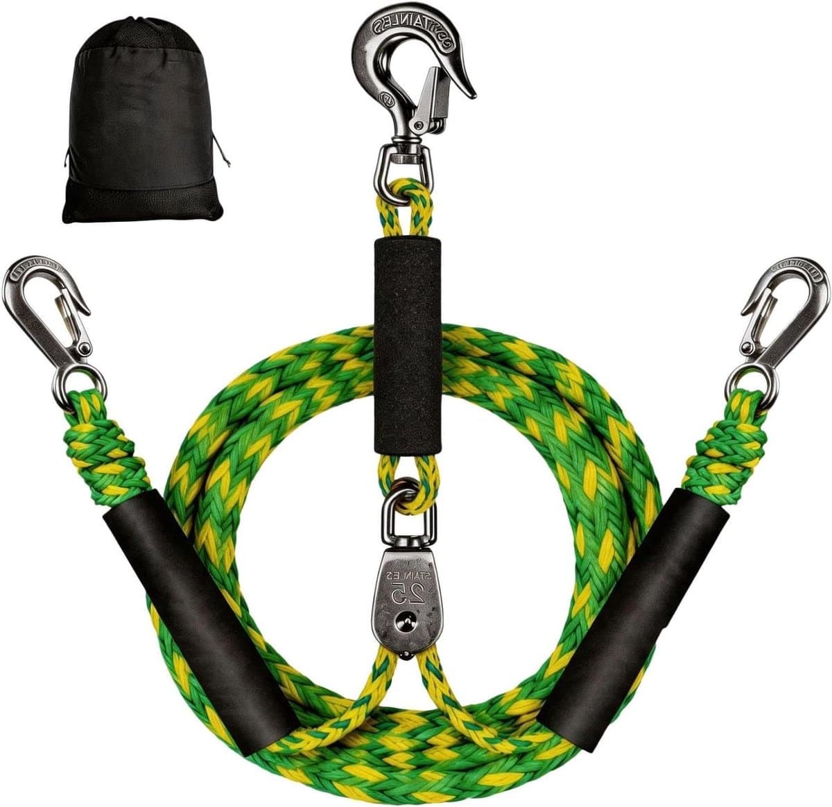 Sleepkabel Voor Tubing - Boot Trektouw - Watersport Activiteiten - 360 Graden Katrol - 2.4 Meter - Fluorescerend Groen