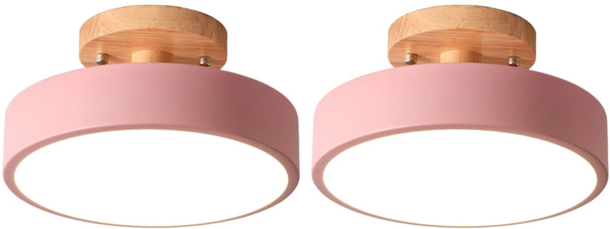2 Stuks Plafondlamp Slaapkamer 18cm Plafonnière Modern voor Hal Woonkamer Eetkamer 12W Wit Licht Roze