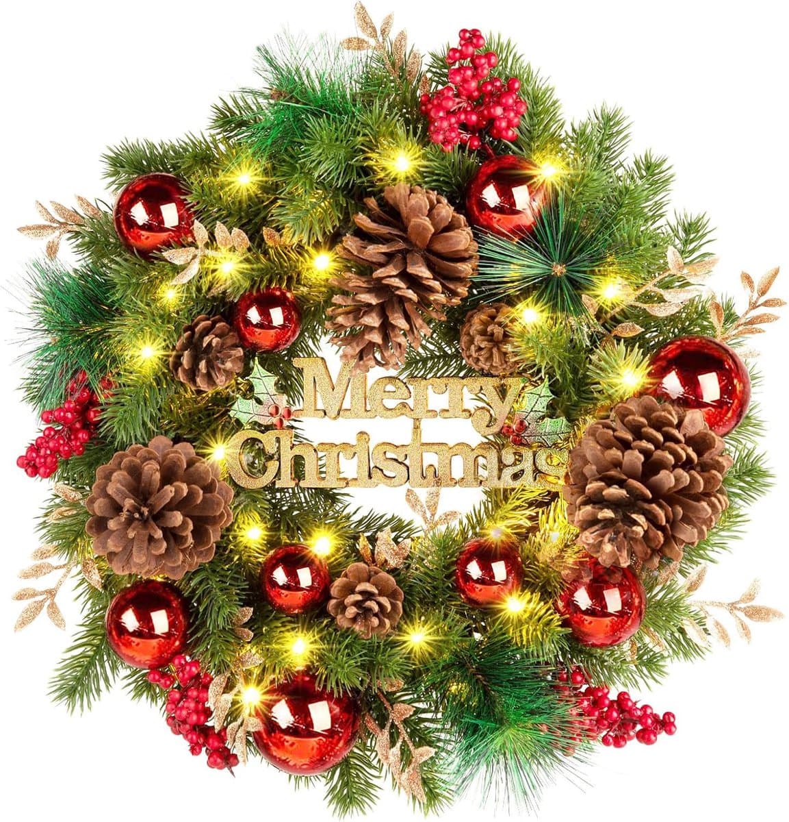 Kerstkrans - Voordeurdecoratie - Feestelijke Versiering - Rood Groen Thema - 50 cm