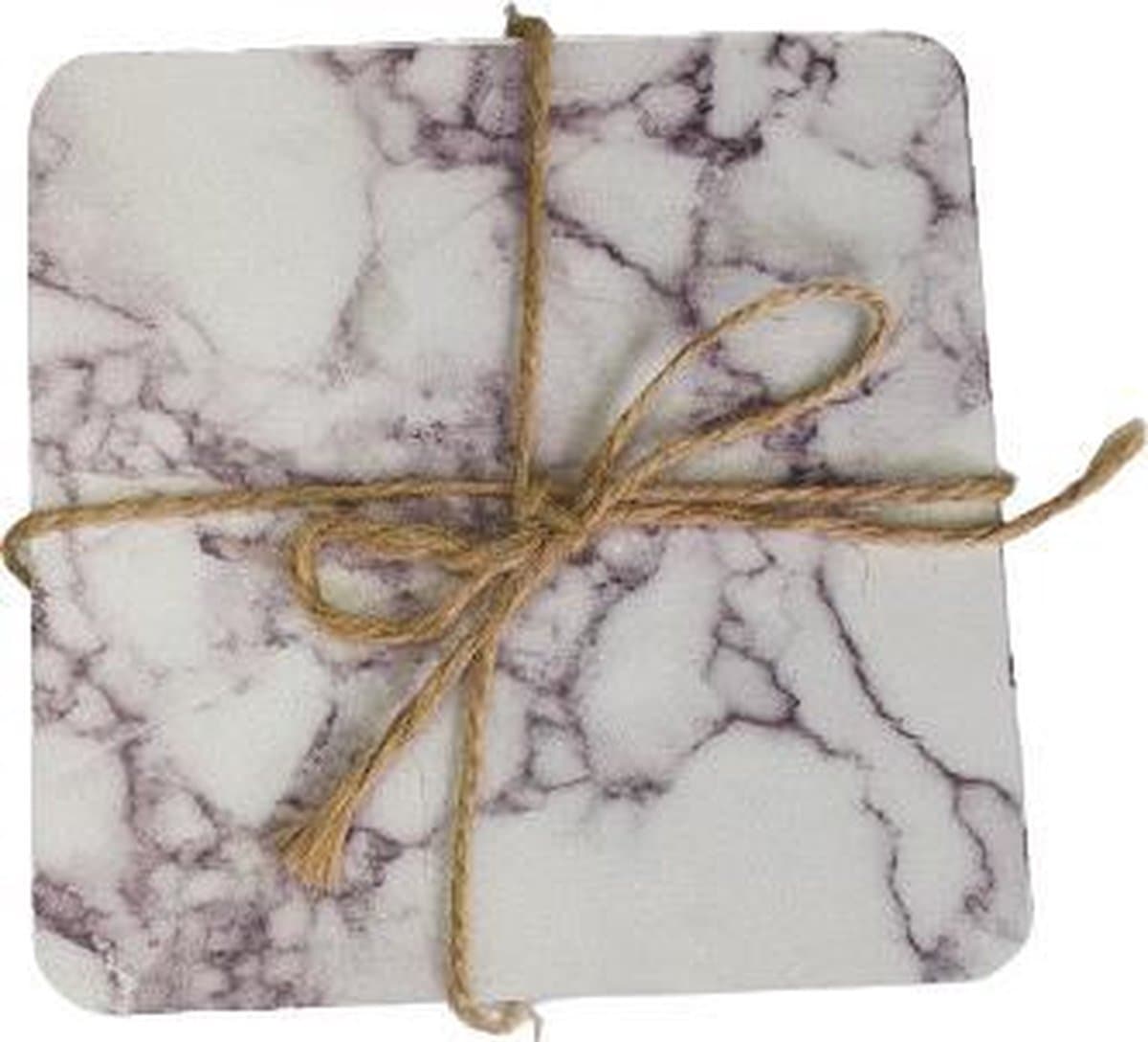Luxe kunststof onderzetters FEDDE - Marmer - Vierkant - 10 x 10 cm - Set van 4 - onderzetters voor glazen