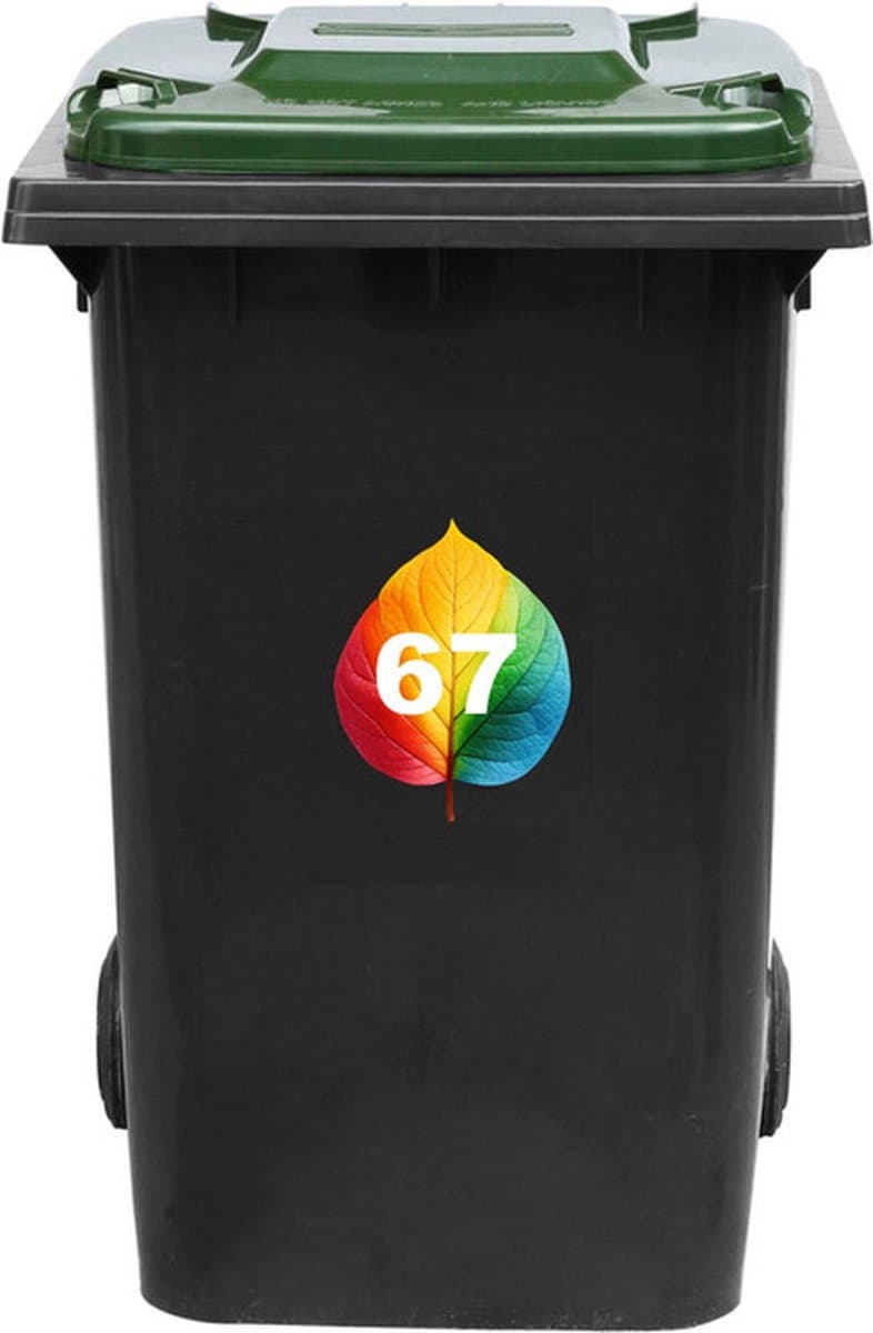 Kliko Sticker / Vuilnisbak Sticker - Regenboog Blad - 16.5x16.5 cm - HUISNUMMER 67