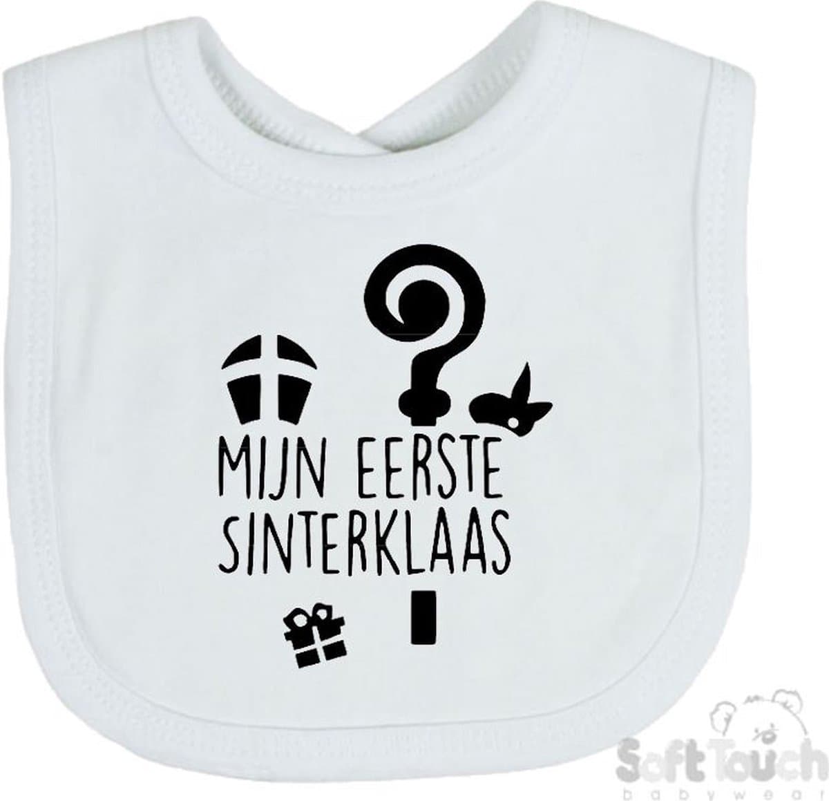Soft Touch Slabbetje "Mijn eerste Sinterklaas" Sinterklaas 5 December Unisex Katoen Wit/zwart Afmeting 33 x 22 Cm