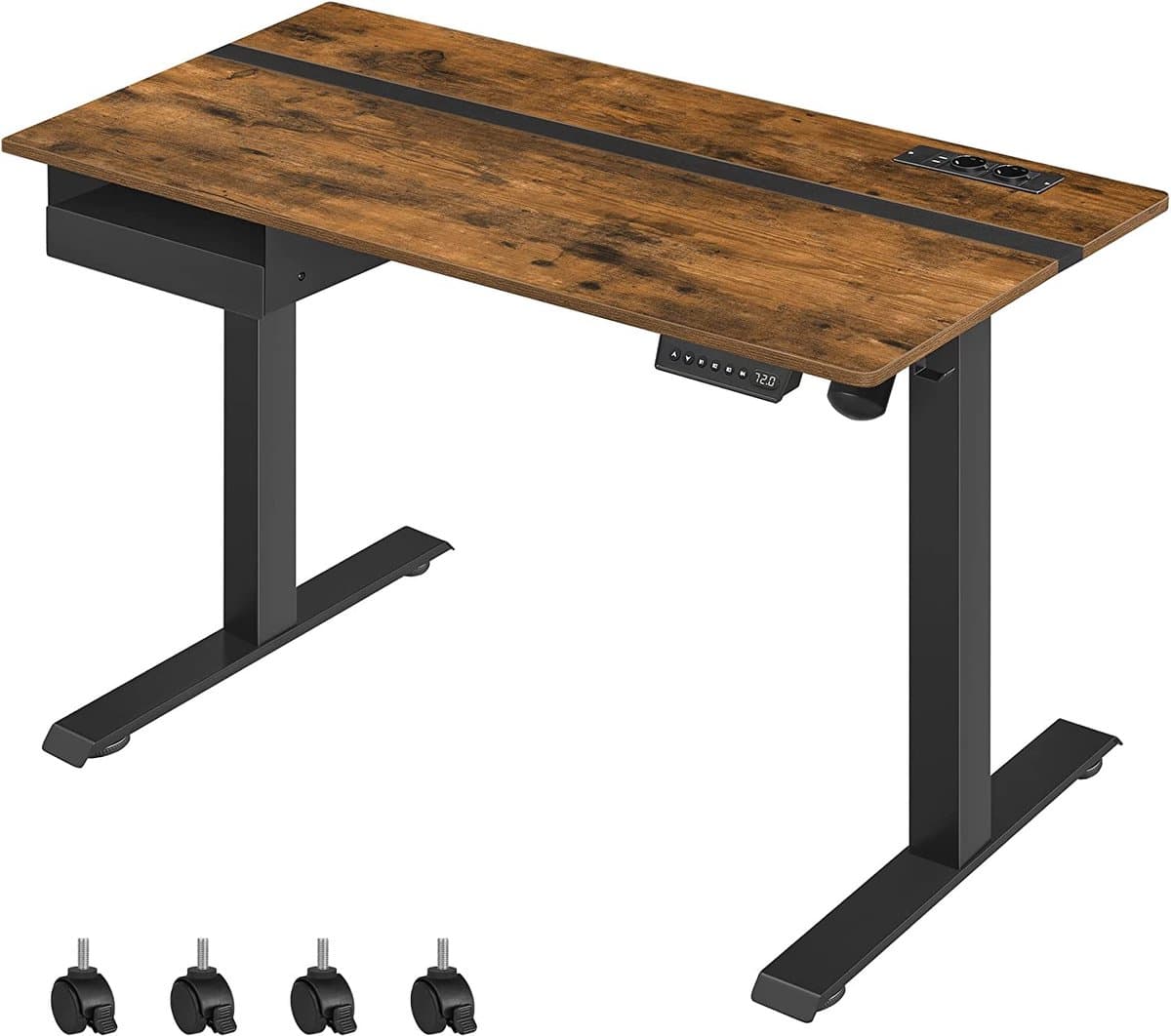 Elektrisch bureau - Hoogte verstelbaar - Memoryfunctie met 4 hoogtes - Met stopcontact - Zwart - 60 x 140 cm