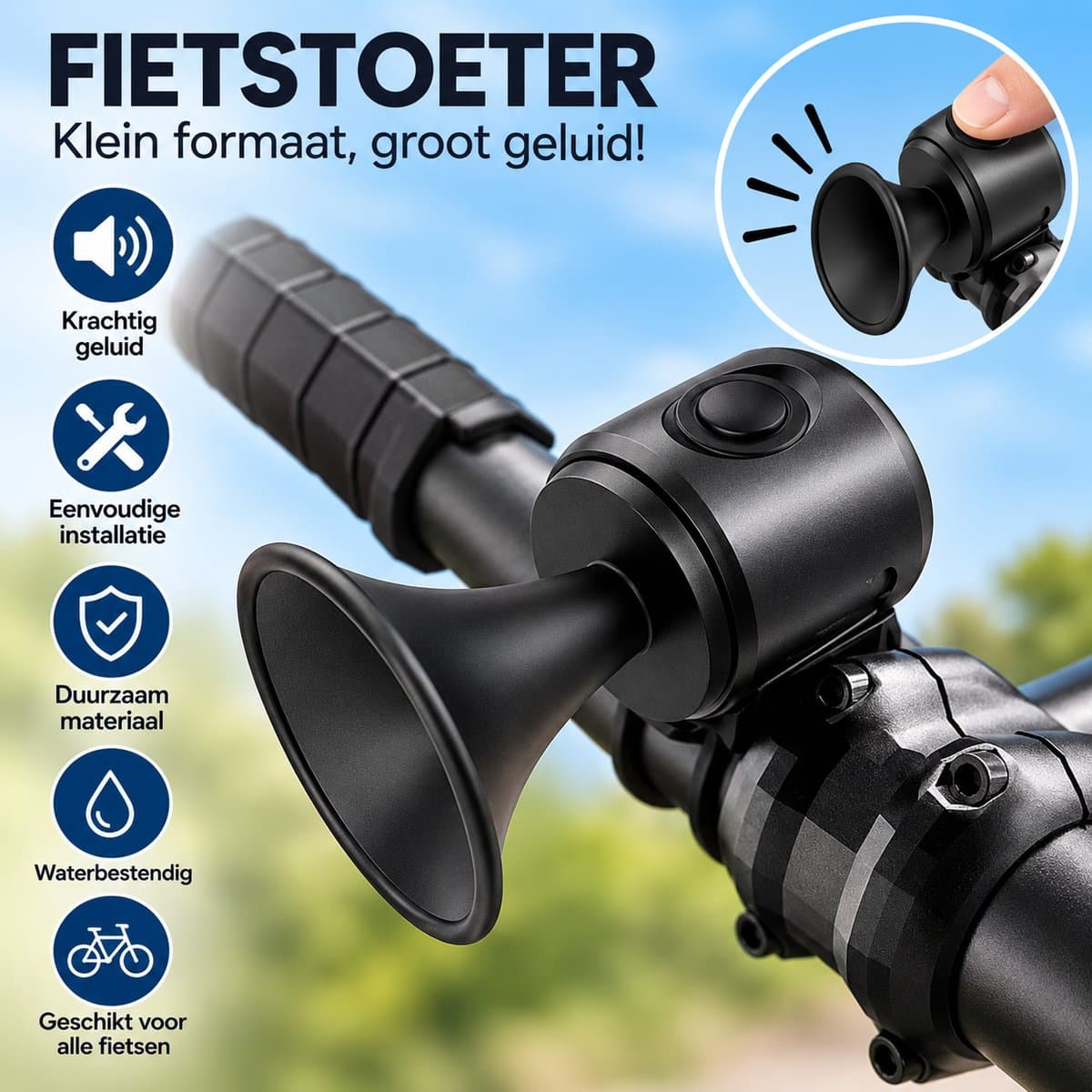 Elektronische Fiets Hoorn – 120dB – IPX4 Waterdicht – CR2032 Batterij – Geschikt voor Racefietsen & Stadsfietsen