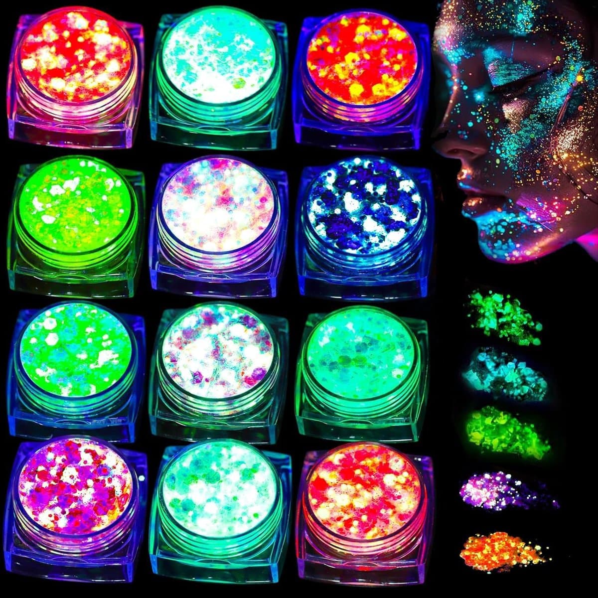 Glitter Fluorescent Glitter Festival Glitter Face 12 Colors Fluorescent Thick Sequin Face Body Glitter Sequins for - ShopVlot