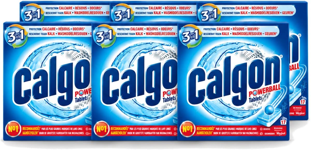 6 x Calgon - Ontkalkingsmiddel - Tegen Kalk, Wasmiddelresiduen & Geuren - 17 Tabletten - Voordeelverpakking - 6 stuks
