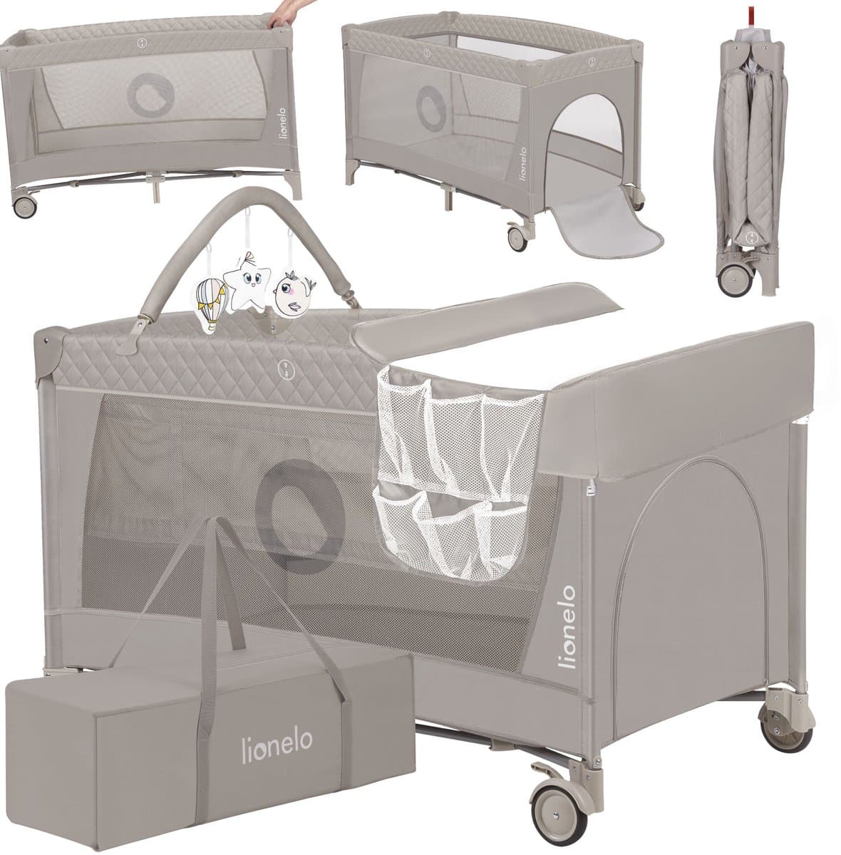 Lionelo Flower Campingbedje - 2in1 - Meegroeibed - Co-sleeper - LockGuard - draagtas - Reisbedje/Box - Praktische Zij-Ingang met Ritssluiting - Hoogwaardige Schuimmatras - Snel Opvouwsysteem - Multifunctionele Box en Reiswieg