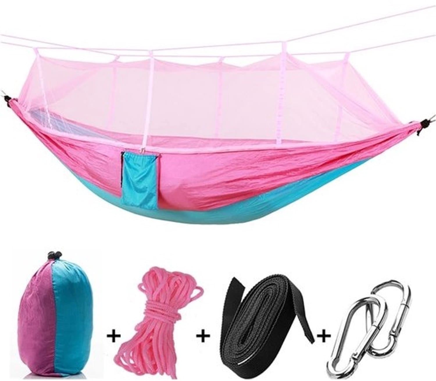 Nylon hangmat - Kampeerhangmat met luchttent - Ontspannen buiten - Dubbellaagse klamboe - 260 x 140 cm - Blauw
