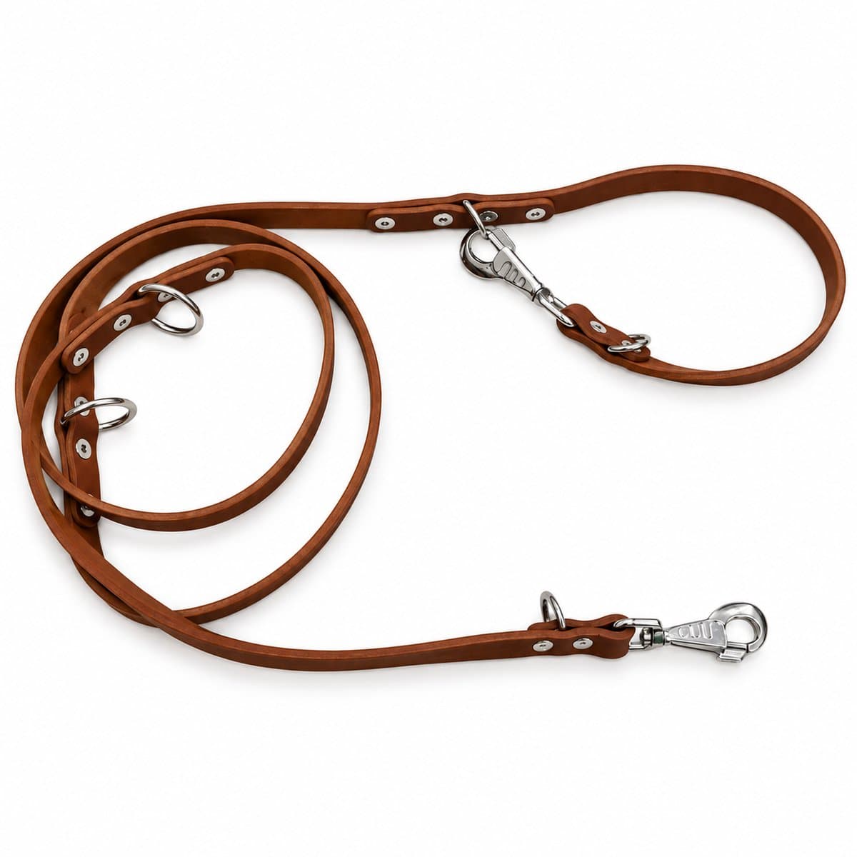 K9World by van der Veeke, Verstelbare Leren Hondenriem – Cognac bruin leder –Multifunctioneel – 3-Punts Verstelbaar – 2 Verchroomde Musketons – Handgemaakt