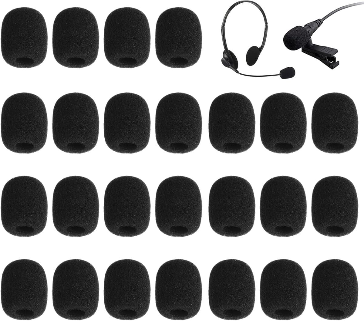 25 stuks microfoon-windscherm, zwarte popbescherming, mini-microfoon, headset, voorruit, microfoon, schuimrubber, spuugschud voor kleine microfoon, lavalier-hoofdtelefoon