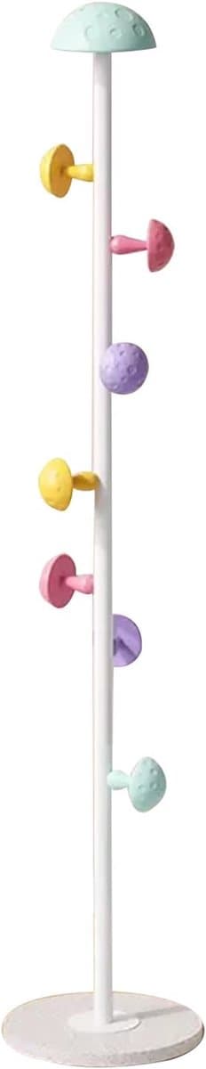 Kinderkapstok standaard - Vrijstaand rek - Jassen ophangen - 8 Paddenstoelhaken - 25 x 167 cm - Wit