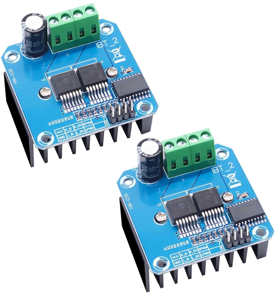 SnelShoppen - BTS7960 43A Hoge Vermogen DC Stapelmotor Driver Module - 2 Stuks - Motor Driver voor Slimme Auto's - 5.5V tot 27V