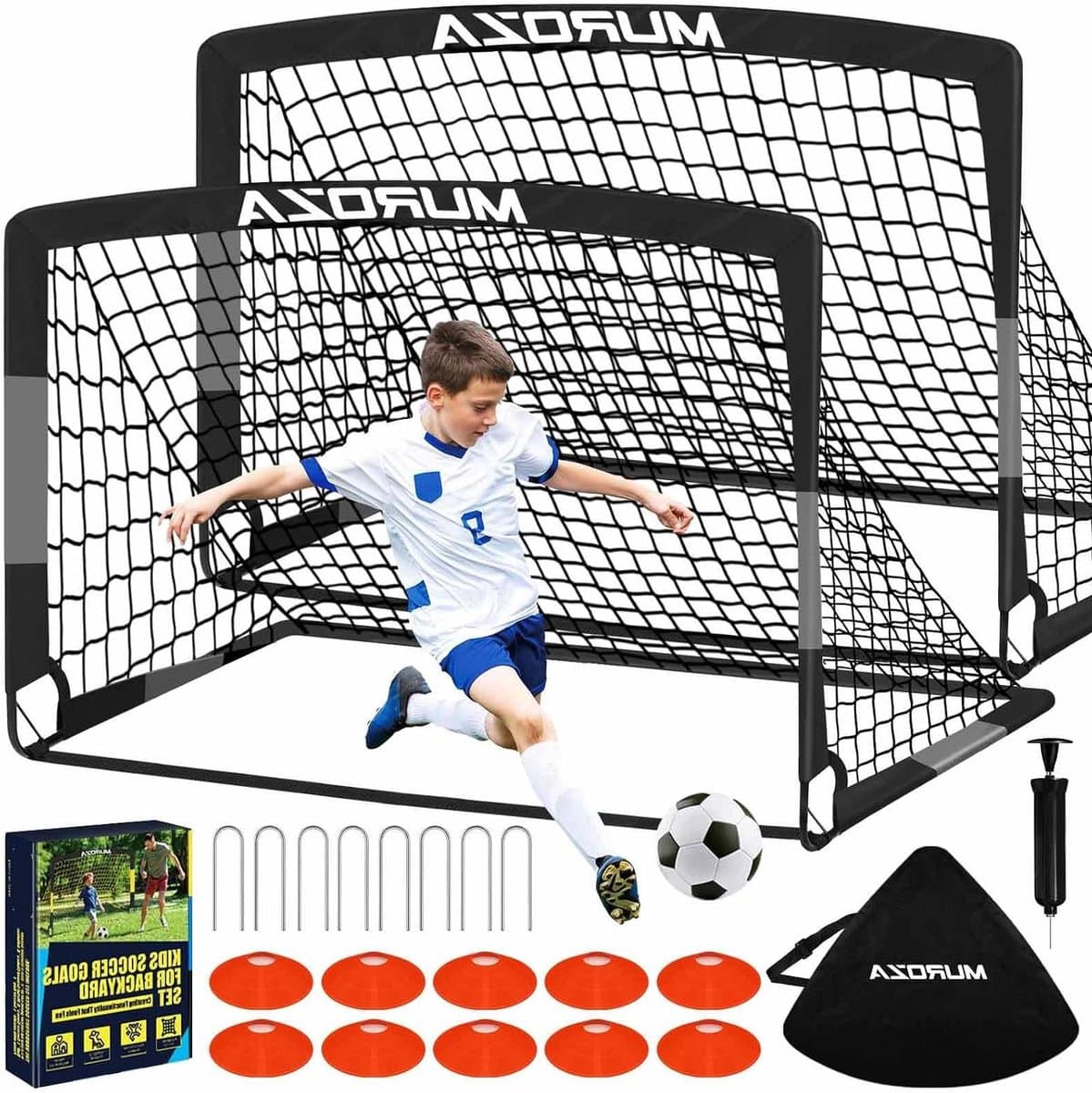 Voetbaldoel Set - Kindervoetbaldoel Pop-upnet - Buiten Spelen - Complete Trainingsapparatuur - 4x3 Voetbaldoelen - Zwart Grijs