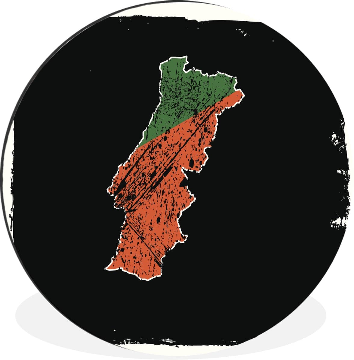 WallCircle - Wandcirkel - Muurcirkel - Illustratie van Portugal in de kleuren van de vlag tegen een zwarte achtergrond - Aluminium - Dibond - 90x90 cm - Binnen en Buiten