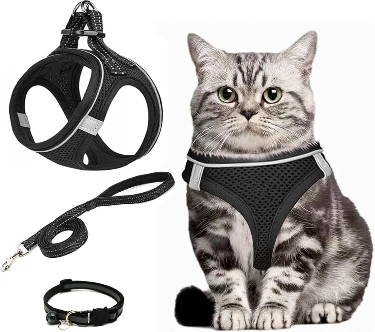 Harnas voor Katten - Huisdier Veiligheidstuigje - Veilig Wandelen Buiten - Ontsnappingsvrij Ontwerp - Maat XS - Zwart