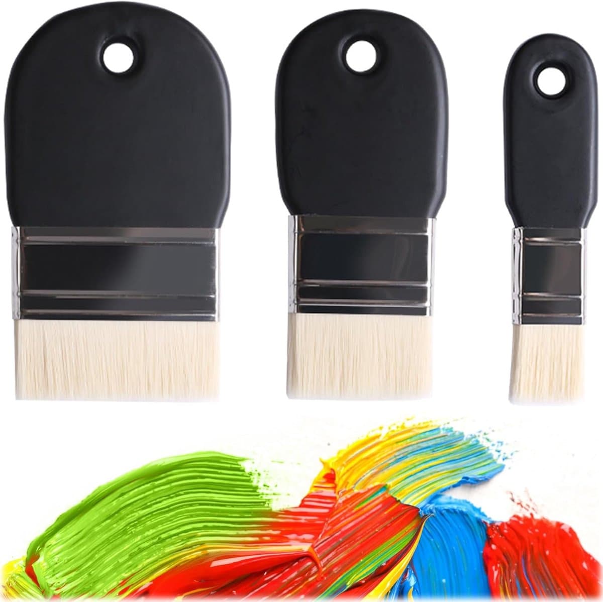 3 stuks platte paddlekwasten, acryl platte kwast met houten handvat, nylon brede paddle-kwast voor aquarel, gouache, acrylolie op canvas en schilderbasis
