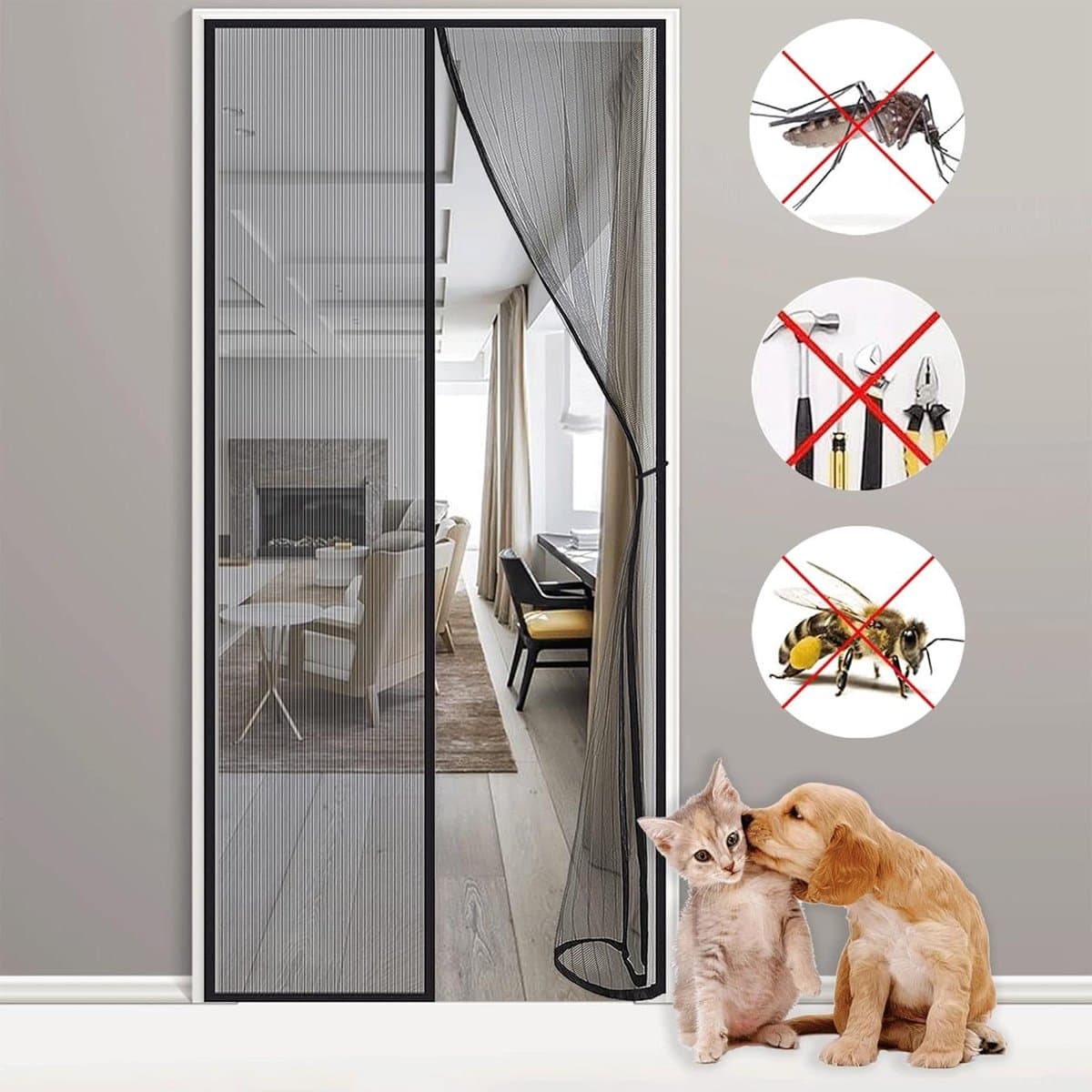 Magnetische Horndeur - Vliegendeur Hor - Insecten Buiten Houden - Automatische Sluiting - 190x200cm - Zwart