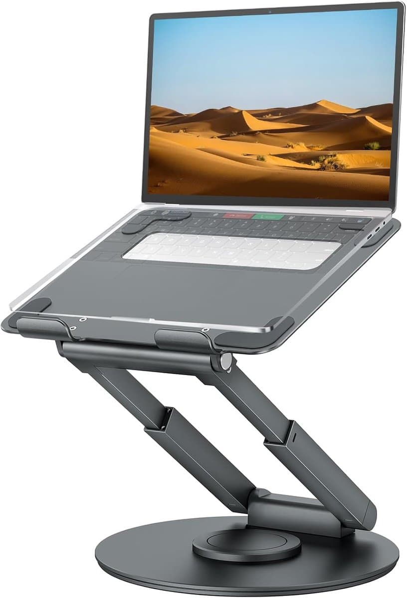 SnelShoppen - Ergonomische Laptopstandaard met 360° Draaibare Basis, Hoogte Verstelbaar, Zittend en Staand Werken, Verminder Nekpijn en Verbeter Houdi