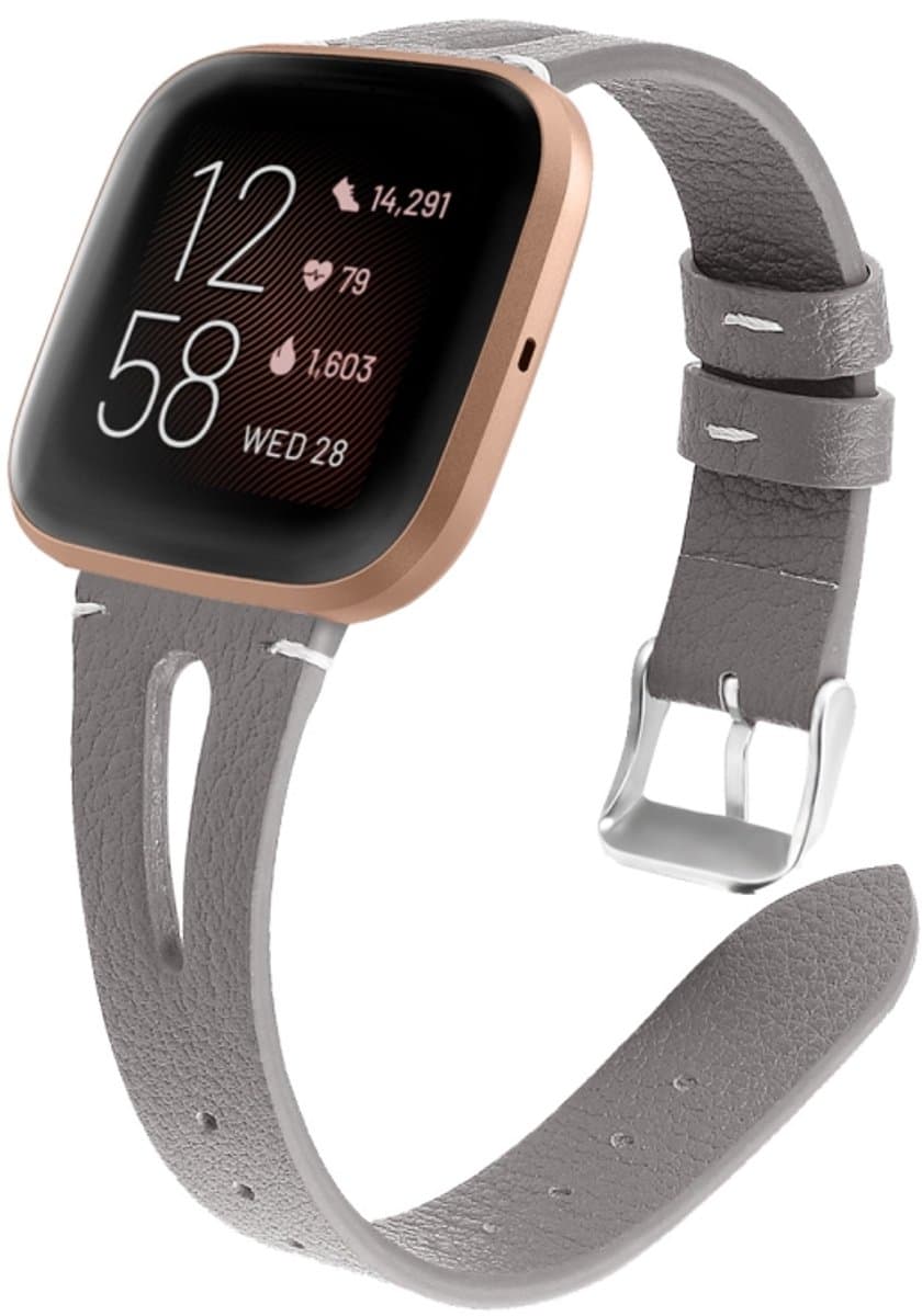 Voor Fitbit Versa 2 lederen horlogeband met middenopening (grijs)