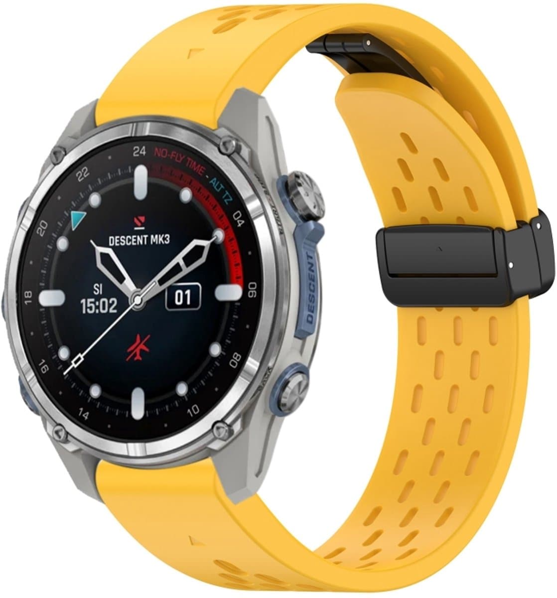 Voor Garmin Descent MK3 43 mm 20 mm gaten magnetische vouwgesp siliconen horlogeband (geel)
