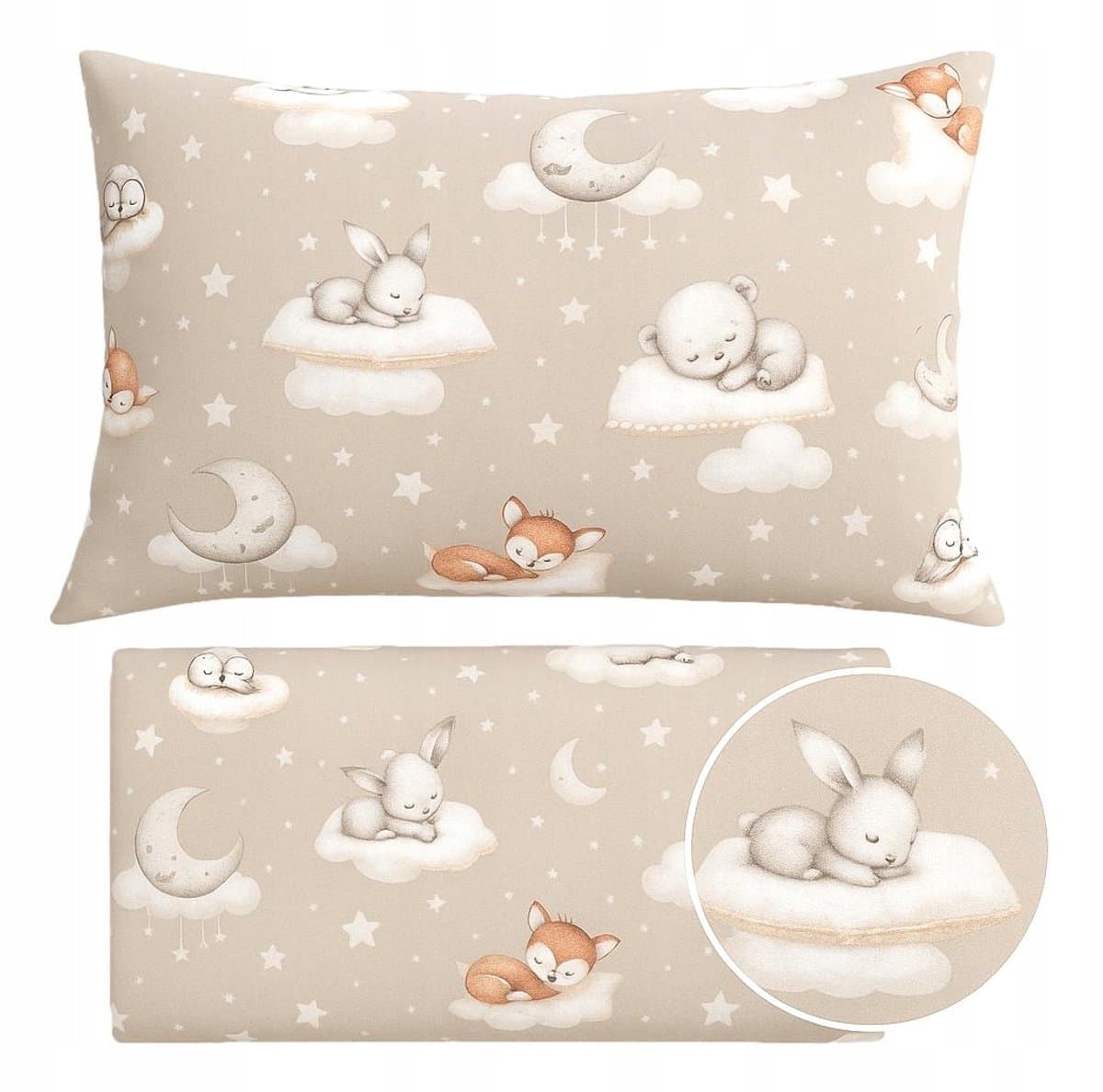 Beige Kinderbeddengoestel 160x200 cm met slapende dieren