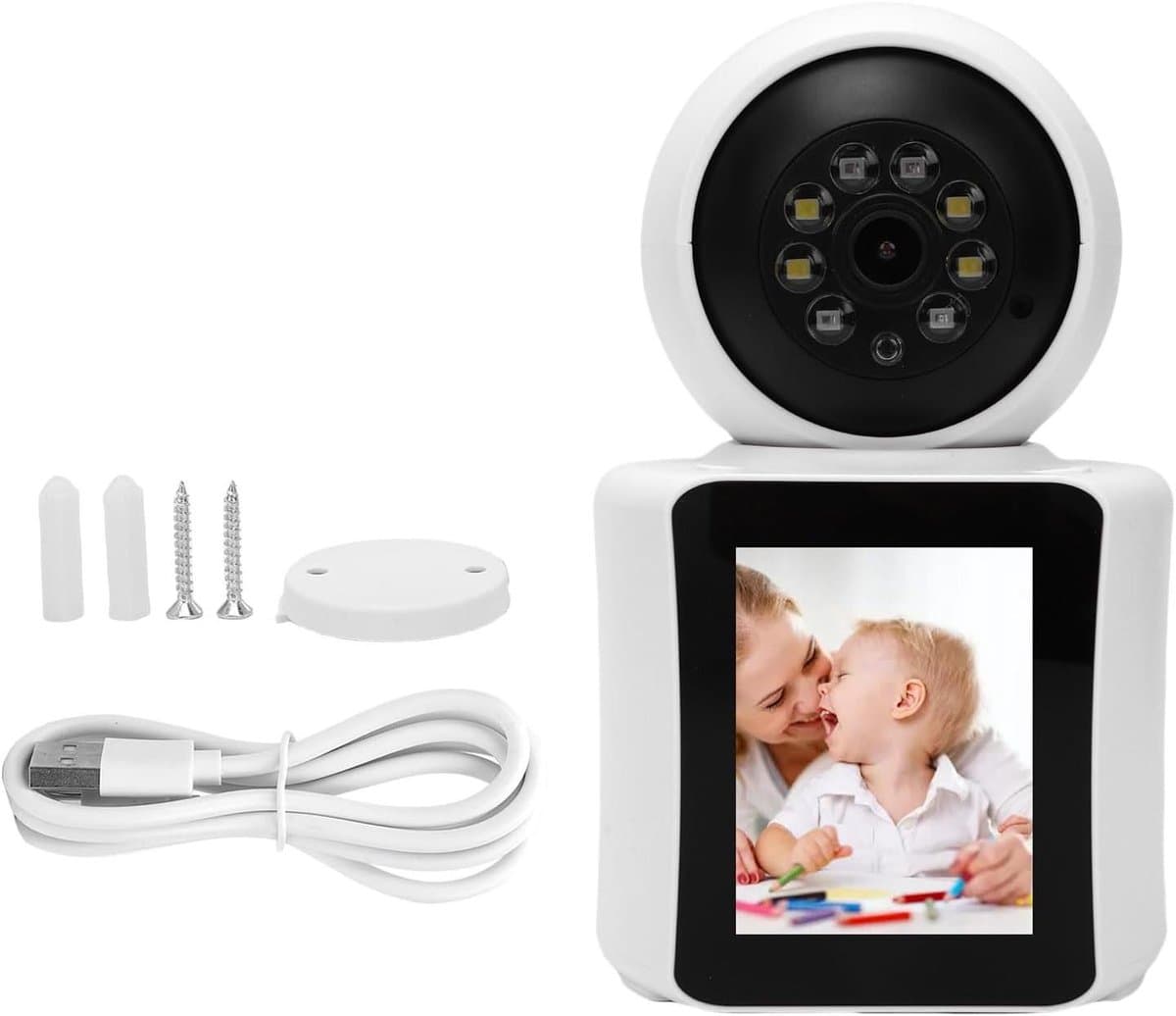 Bewakingscamera voor binnen - Huisdier camera - Huisdieren monitoren - Dubbele lens HD - 1080p - Wit
