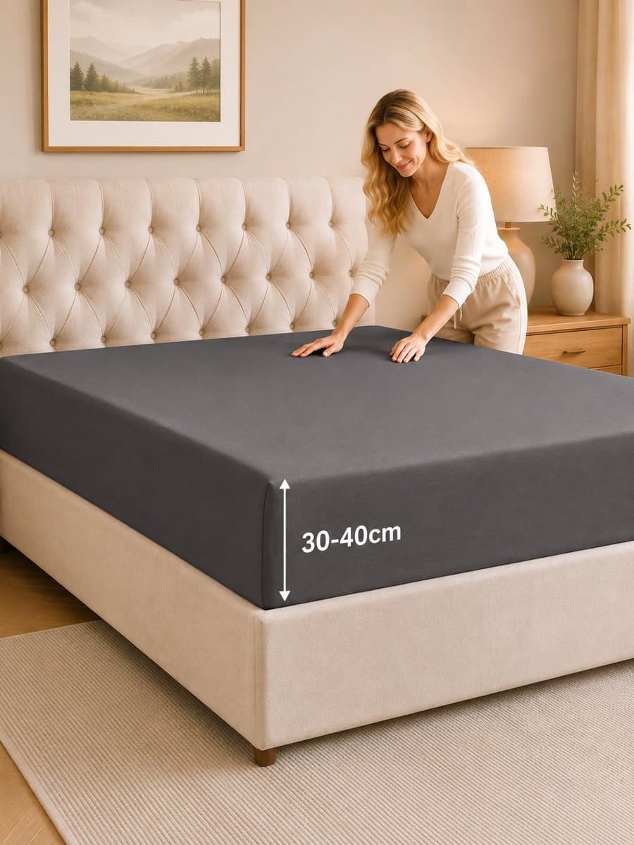 Tbeloo Hoeslaken 90x200 cm – 40 cm diepe hoek – Geborstelde polyester microvezel – Geschikt voor boxspringbedden – Past op matrassen tot 40 cm – OEKO-TEX gecertificeerd – Krimp- en kleurvast – Donkergrijs