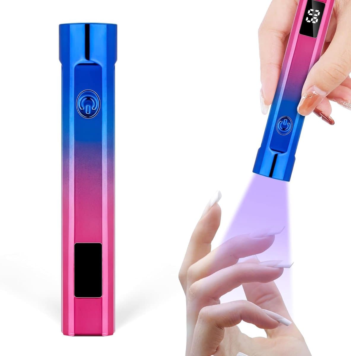 UV-nagellamp voor gelnagel, handheld UV-lamp met LED-scherm en 10s 30s 60s timer, handheld nageldroger met USB-stekker, snel uithardende nagellamp, mini UV-nagellamp, draagbare nagellamp, blauw