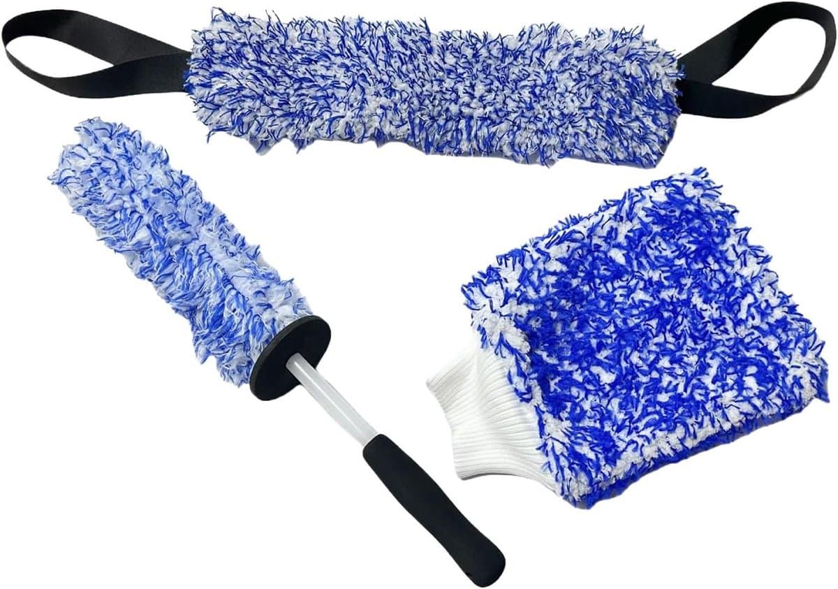 Wielreiniger Borstel Set - Microfiber Wielborstel - Auto Velgen Reinigen - Krasvrije Microvezel - 3 Delen - Blauw